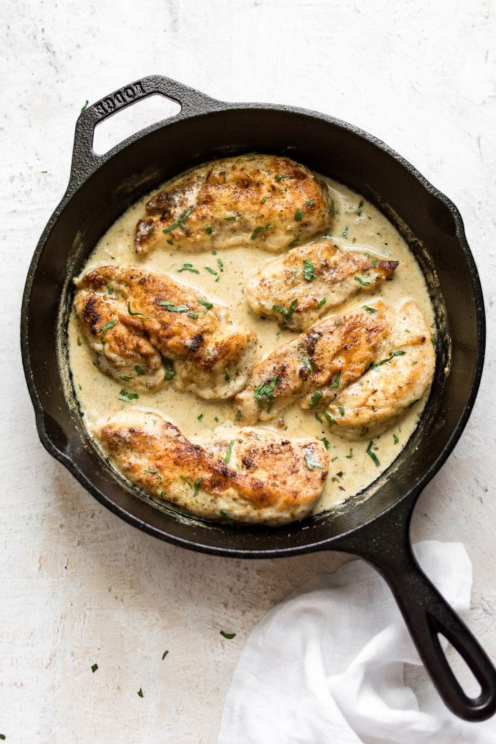 Creamy chicken in a white wine sauce makes the perfect date night or easy entertaining dinner. It's alert in 30 minutes, and everyone's certain to love it.