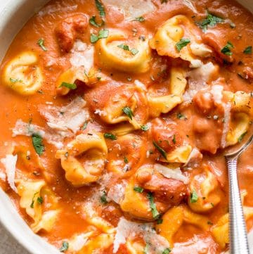 This easy tomato tortellini soup is fast and delicious! Cheese tortellini and cream make this one comforting soup.