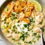 a bowl of creamy white chicken chili