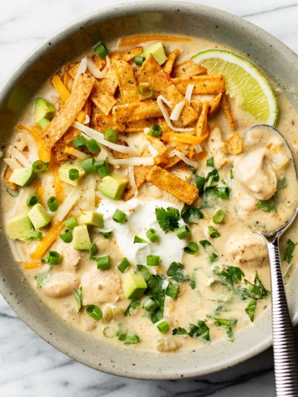 a bowl of creamy white chicken chili