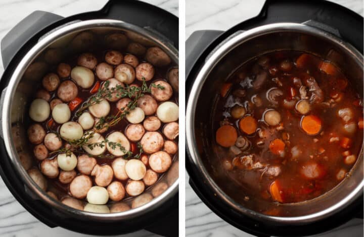 instant pot coq au vin before and after cooking