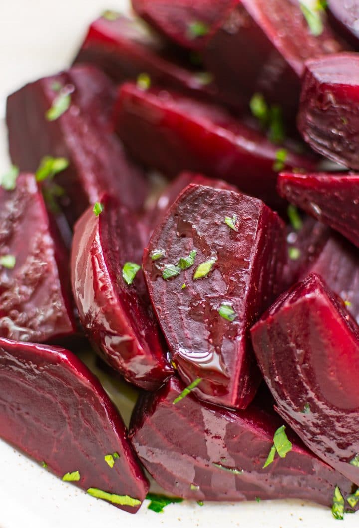 close-up of easy Instant Pot beets with parsley garnish