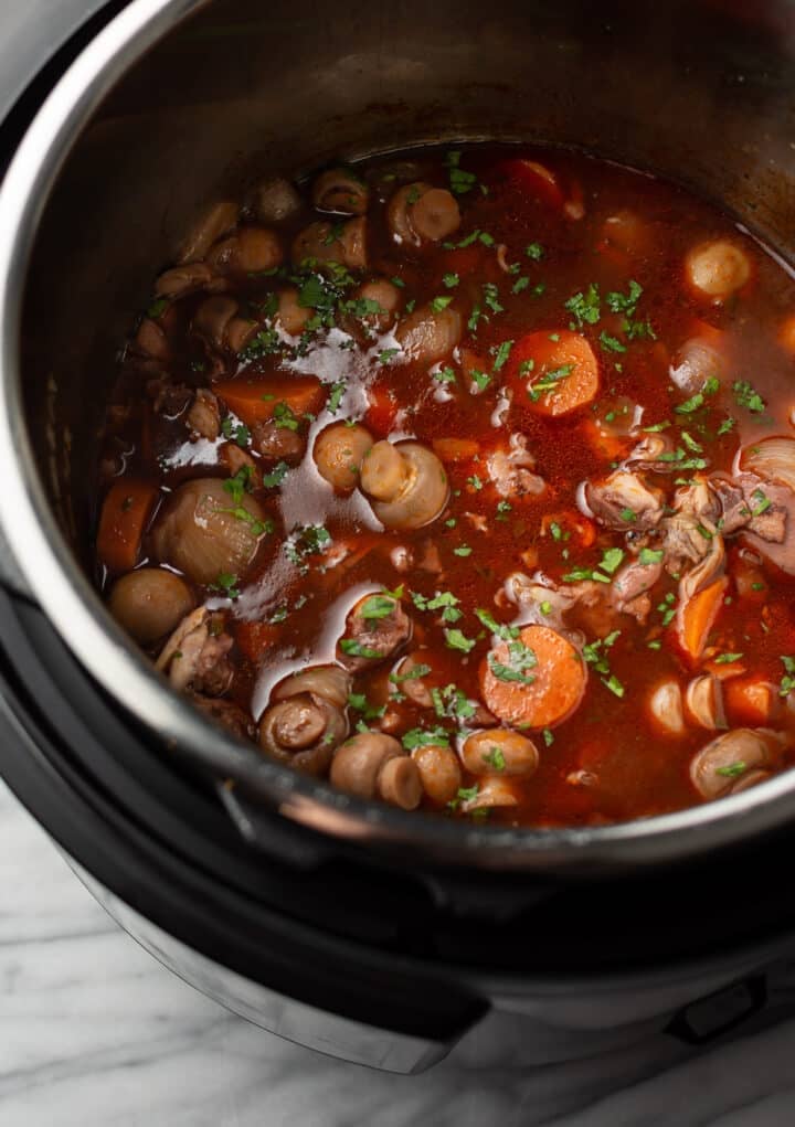 an instant pot with coq au vin