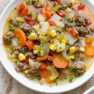 This easy sausage and vegetable soup is total comfort food! The whole family will love this delicious meal.