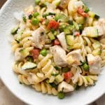 This creamy Pasta Primavera recipe with chicken is fresh, simple, and delicious. 