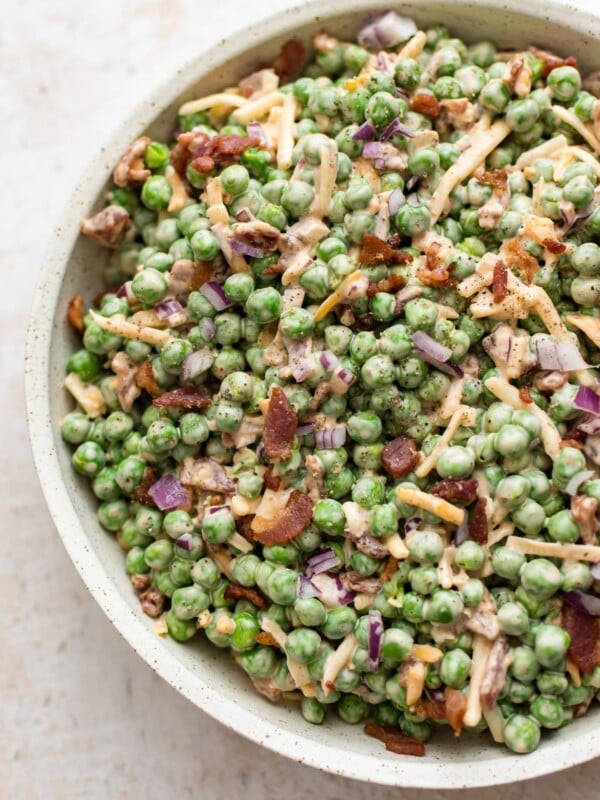 Bacon pea salad in a bowl