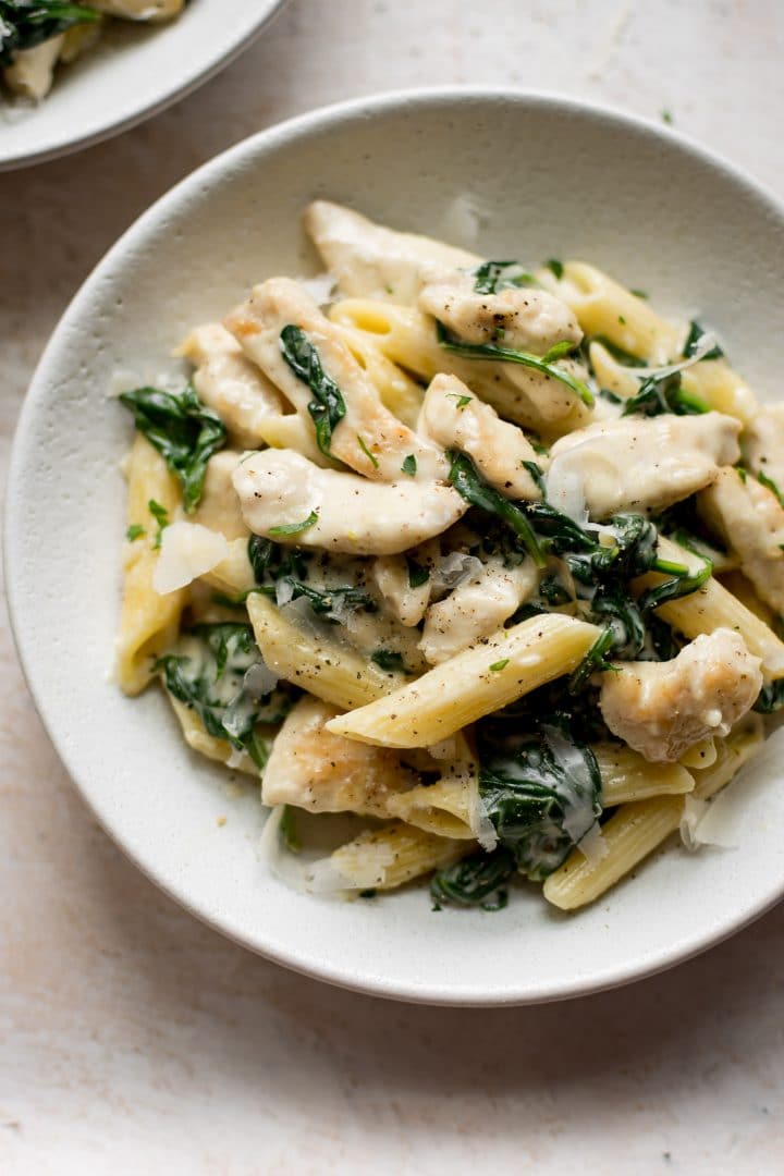 Creamy Chicken Spinach Pasta • Salt & Lavender