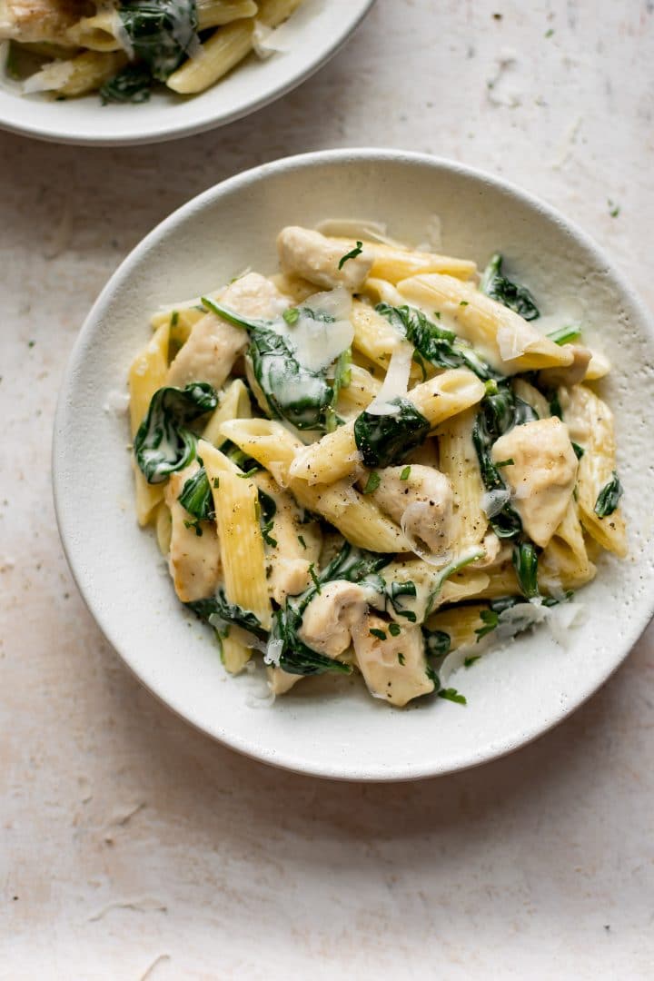 Creamy Chicken Spinach Pasta • Salt & Lavender