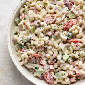 close-up of tuna pasta salad