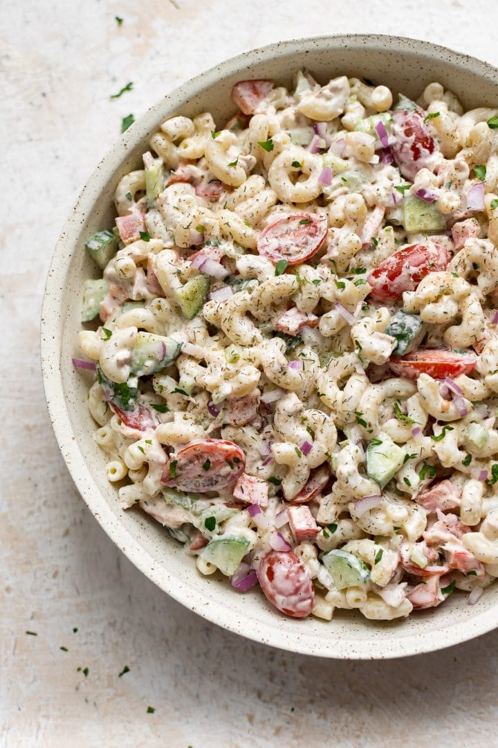 close-up of tuna pasta salad