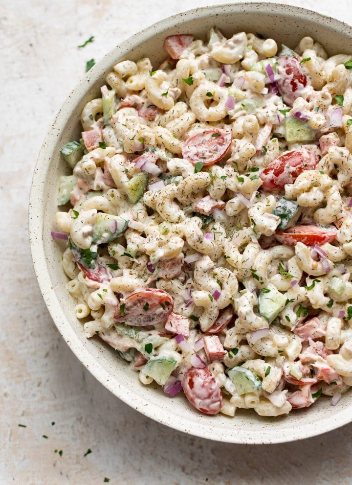 close-up of tuna pasta salad