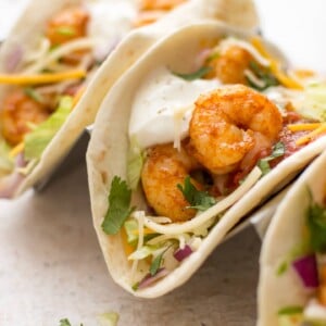 shrimp tacos side view