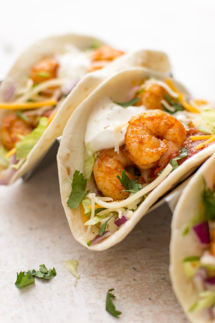 shrimp tacos side view