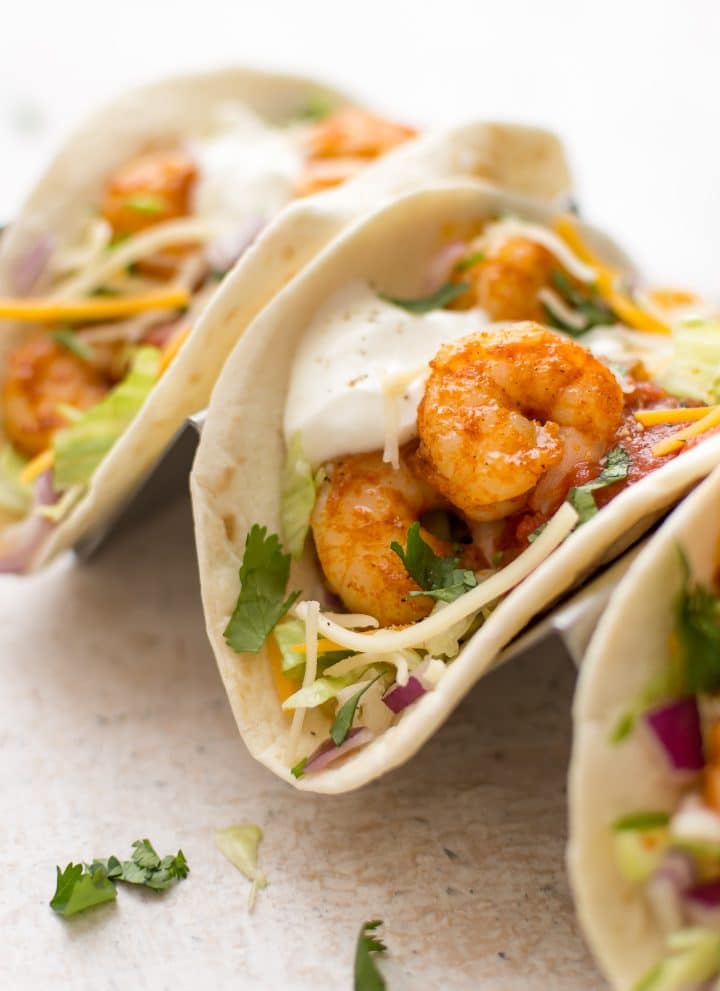 shrimp tacos side view
