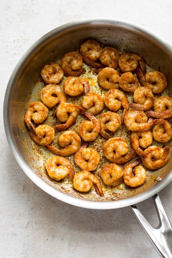 cooked shrimp in a skillet