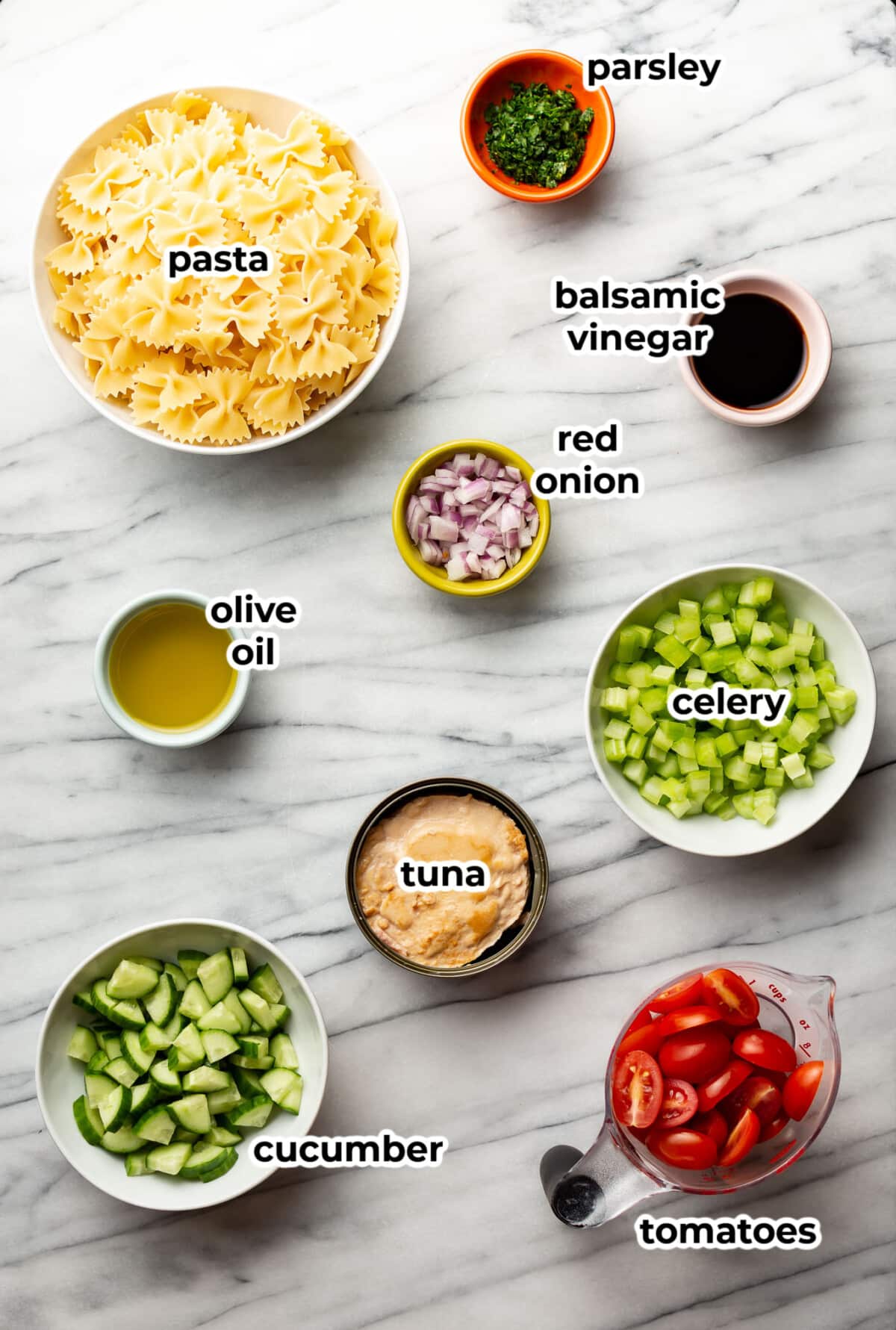 ingredients for tuna pasta salad