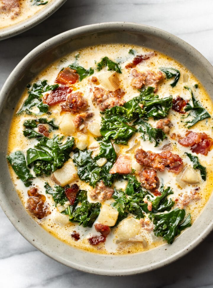 a bowl of zuppa toscana