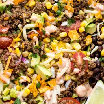 close-up of beef taco salad