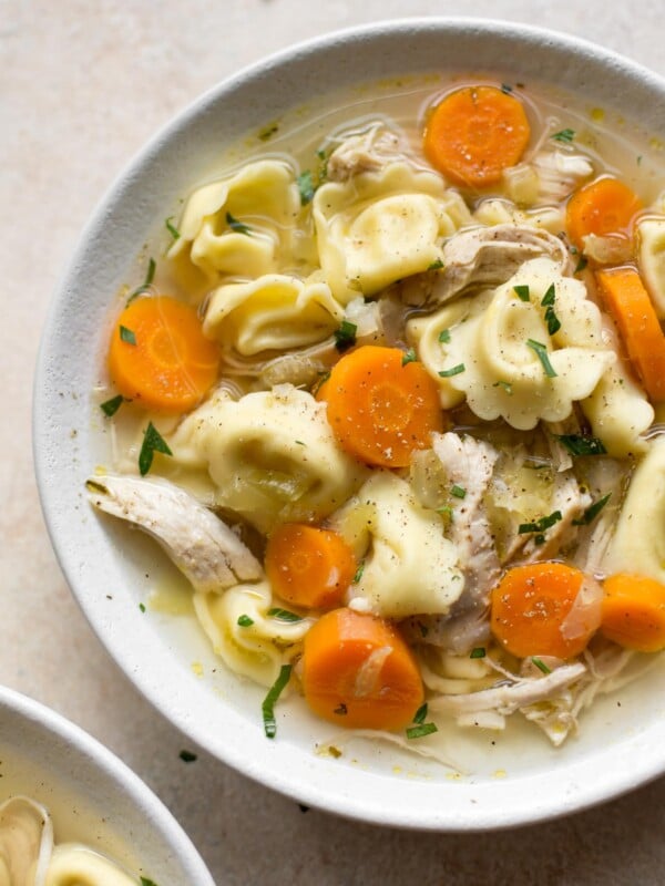 close-up of Instant Pot chicken tortellini soup