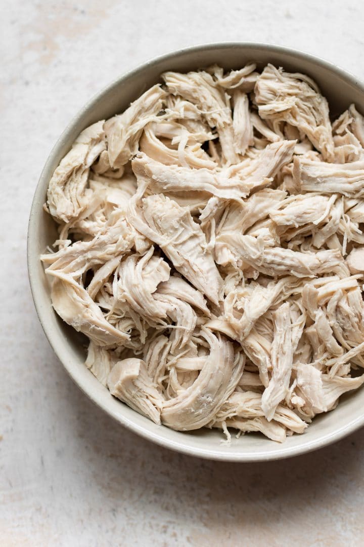 Bowl of shredded chicken breast