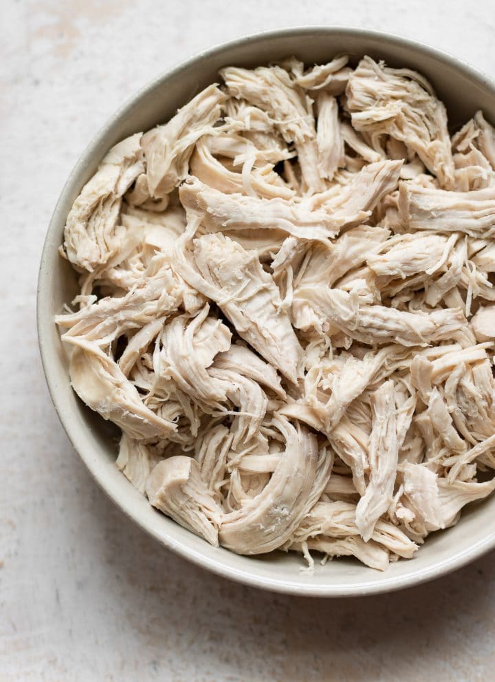 Bowl of shredded chicken breast