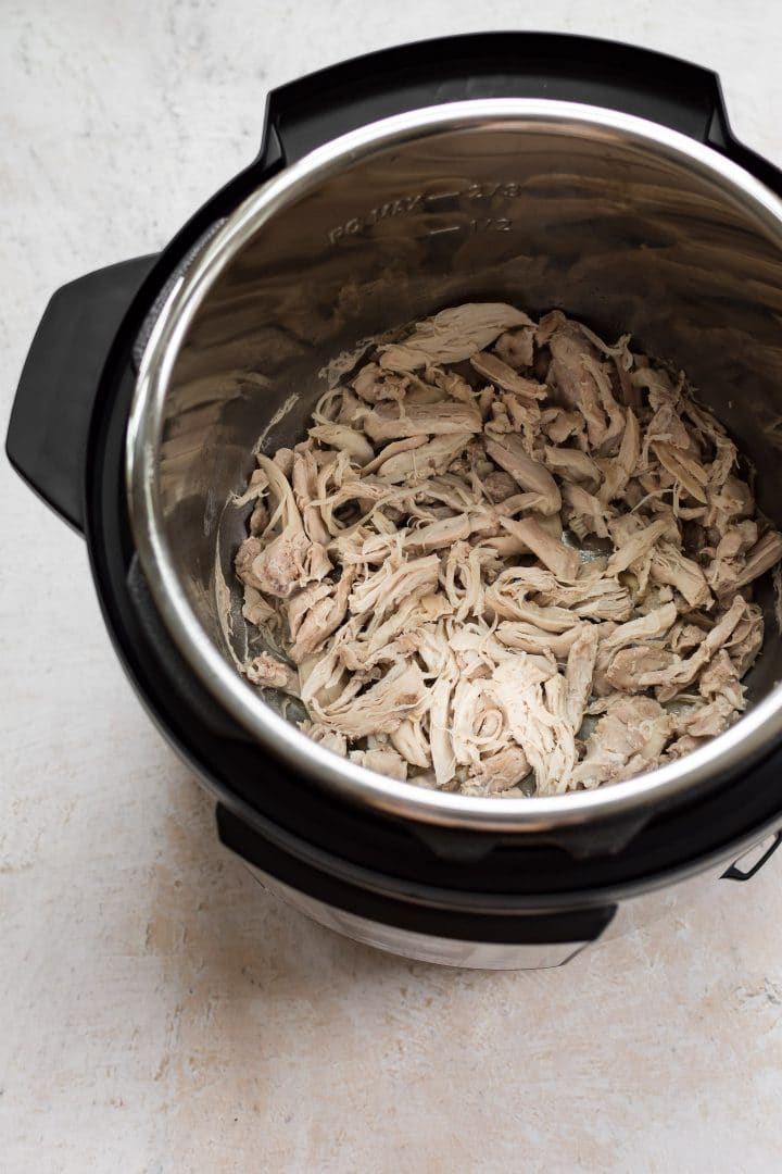 Shredded chicken thighs in an Instant Pot