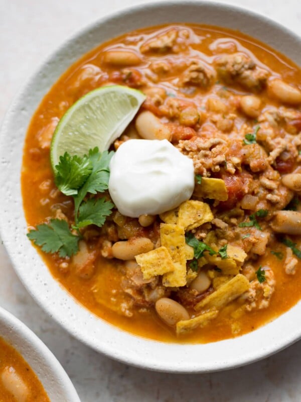 Turkey white bean chili close-up