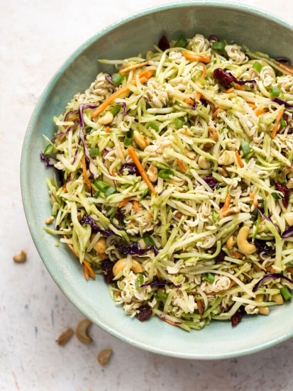 Broccoli ramen noodle salad close-up