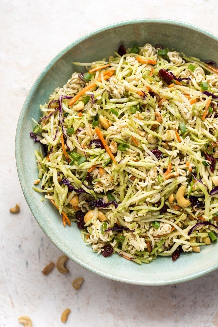 Broccoli ramen noodle salad close-up