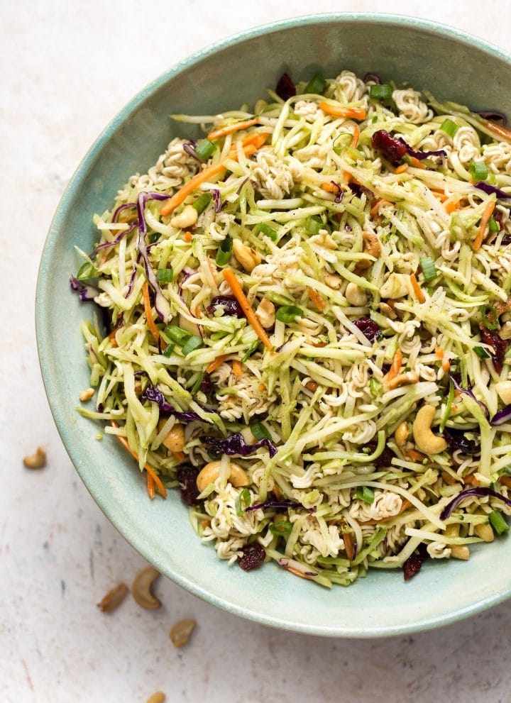 Broccoli ramen noodle salad close-up