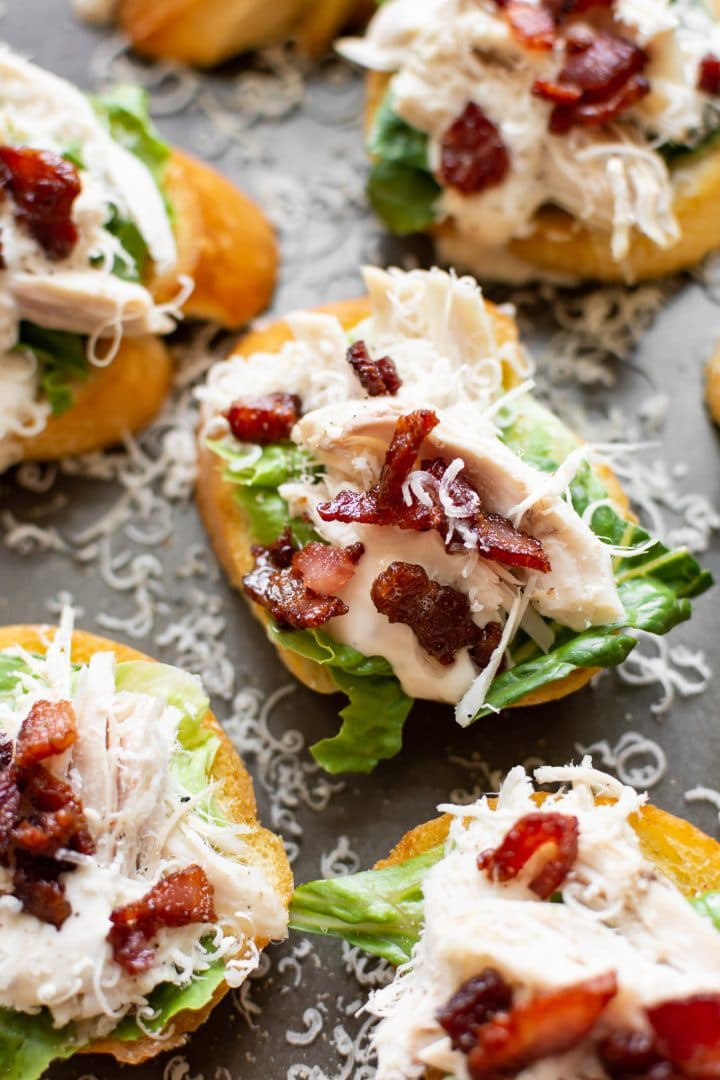 chicken Caesar crostini close-up