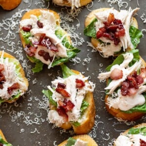 a dozen chicken Caesar crostini appetizers