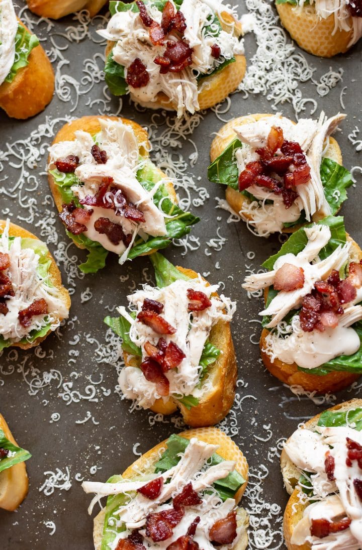 a dozen chicken Caesar crostini appetizers