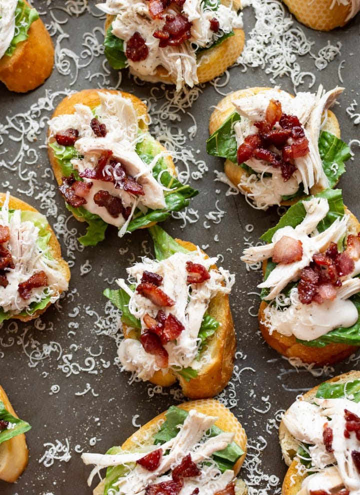 a dozen chicken Caesar crostini appetizers