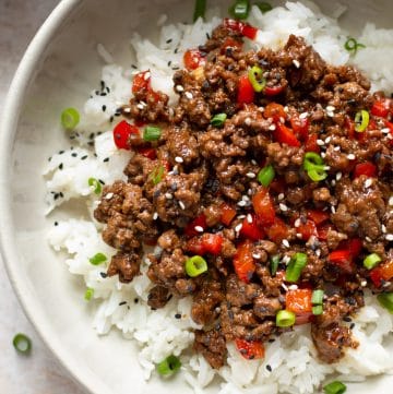 closeup of ground beef bowls
