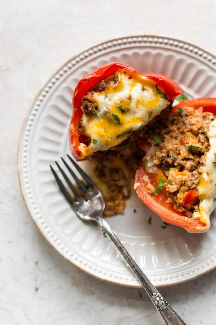 Mexican stuffed pepper on a white plate