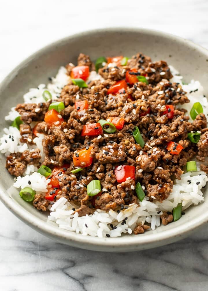 closeup of a beef bowl