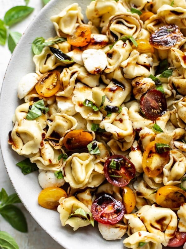 Caprese tortellini salad close-up