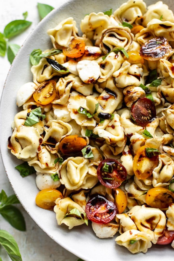 Caprese tortellini salad close-up