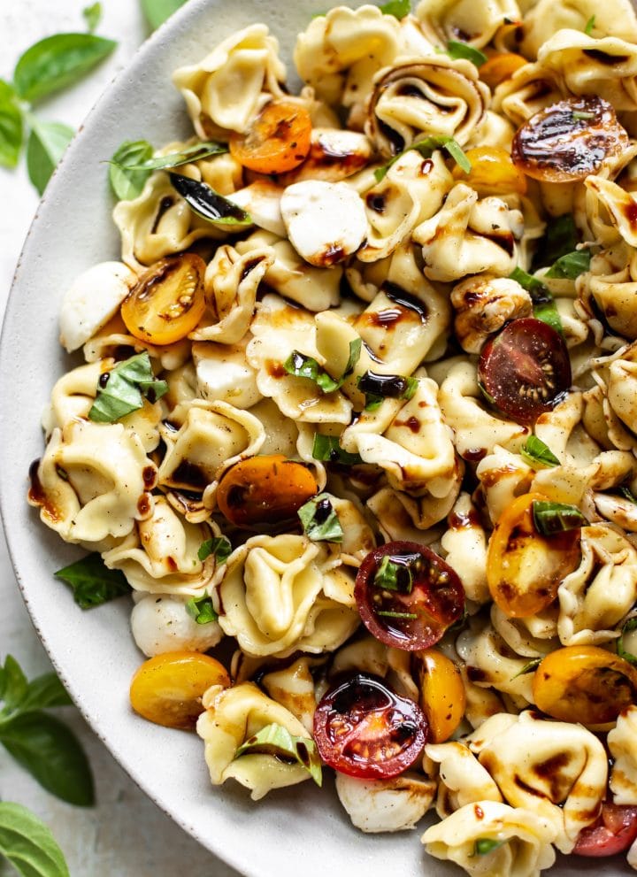 Caprese tortellini salad close-up