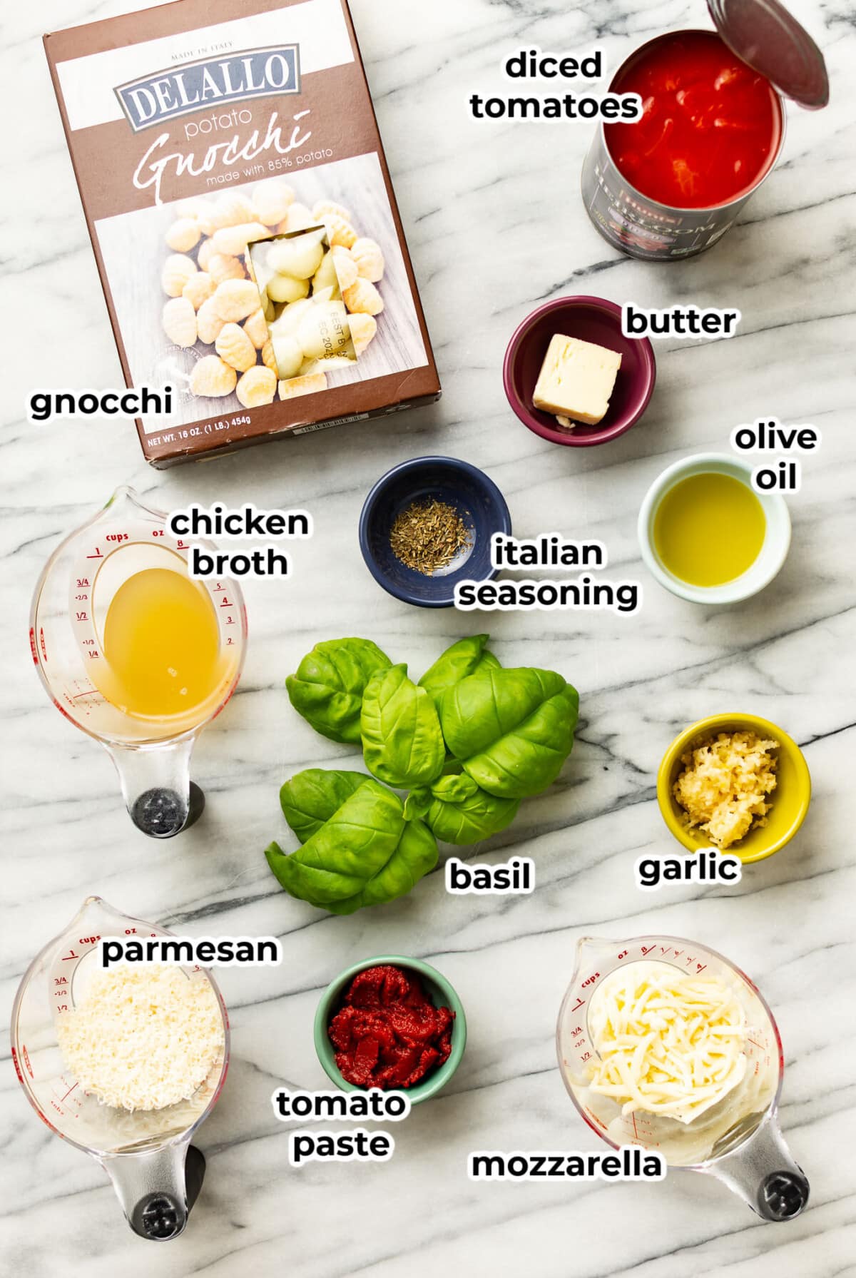 ingredients for gnocchi with tomato sauce
