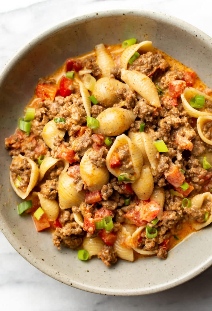 a bowl of taco pasta