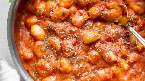 gnocchi with pomodoro sauce in a skillet