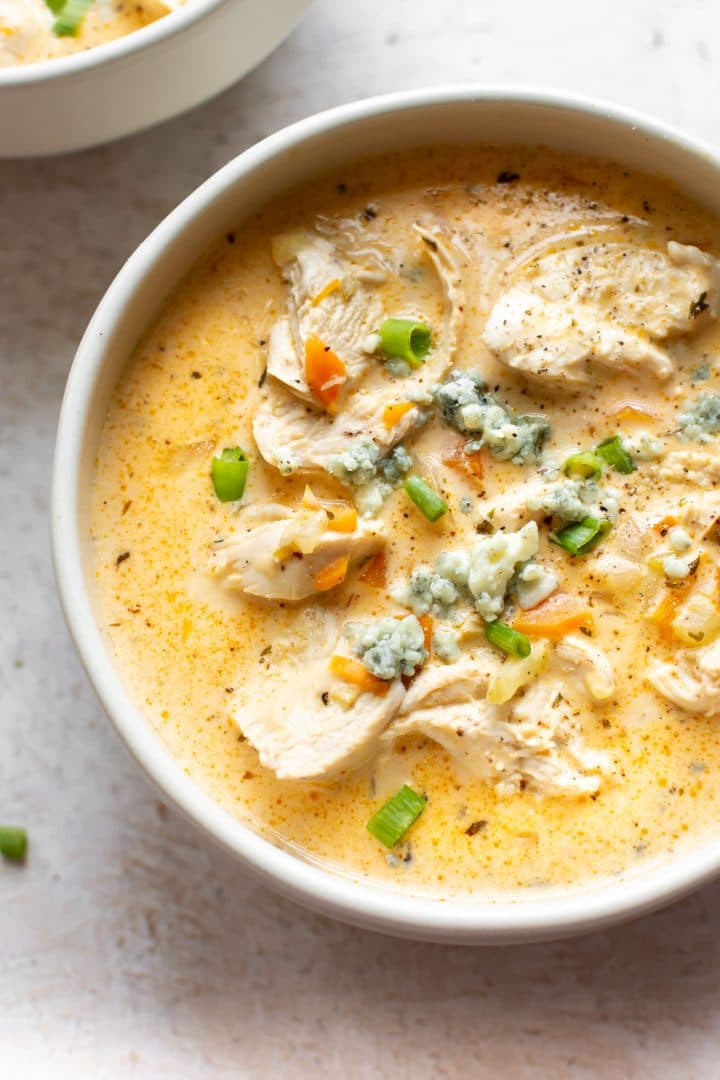 buffalo chicken wing soup close-up