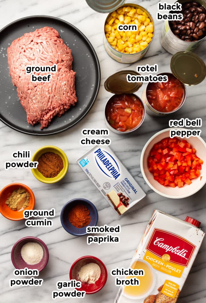 ingredients for taco soup on a countertop