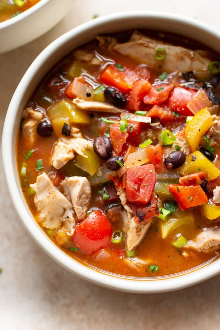 close-up of skinny chicken fajita soup