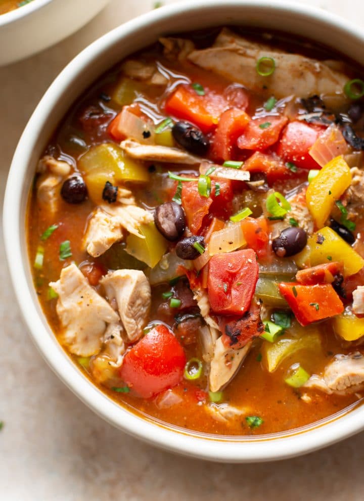close-up of skinny chicken fajita soup