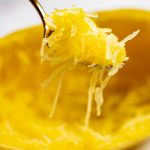 close-up of a fork with spaghetti squash