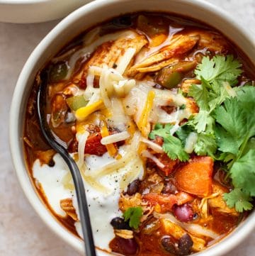 healthy leftover turkey chili in two bowls