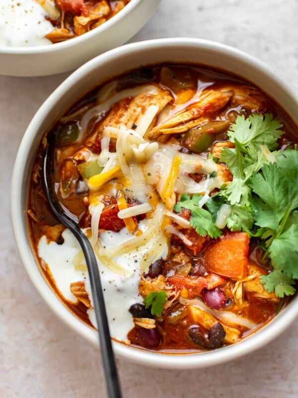 healthy leftover turkey chili in two bowls